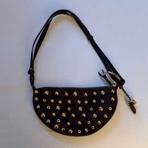 Zara Brown Half-Moon Shoulder Bag with Gold Studs